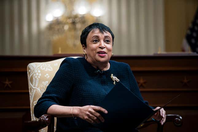 WASHINGTON, DC - JANUARY 06: Librarian of Congress Carla Hayden speaks during a discussion with historians Doris Kearns Goodwin and Jon Meacham about the 2021 attack on the U.S. Capitol on January 6, 2022 in Washington, DC.
