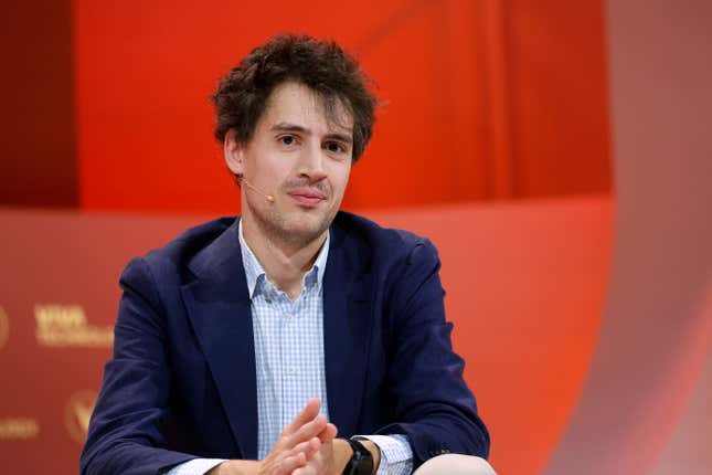 French founder of artificial intelligence start-up Mistral AI, Arthur Mensch attends the Viva Technology show at Parc des Expositions Porte de Versailles on May 22, 2024 in Paris, France. 