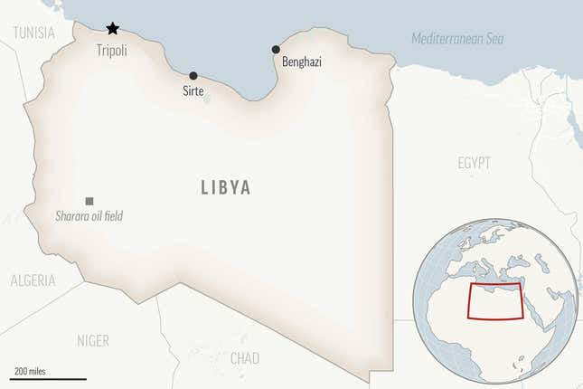 This is a locator map for Libya with its capital, Tripoli. (AP Photo)