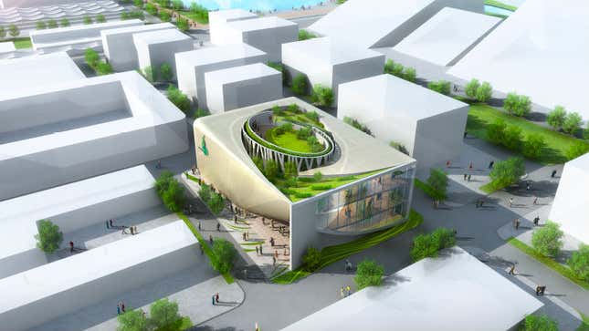 “The image of power that arises from the breaking of ground to the sprouting of seeds has inspired the design of the China Corporate United Pavilion.”