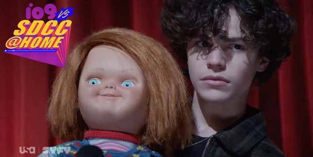 The Chucky doll grins menacingly next to a young co-star in this image from his new TV series.