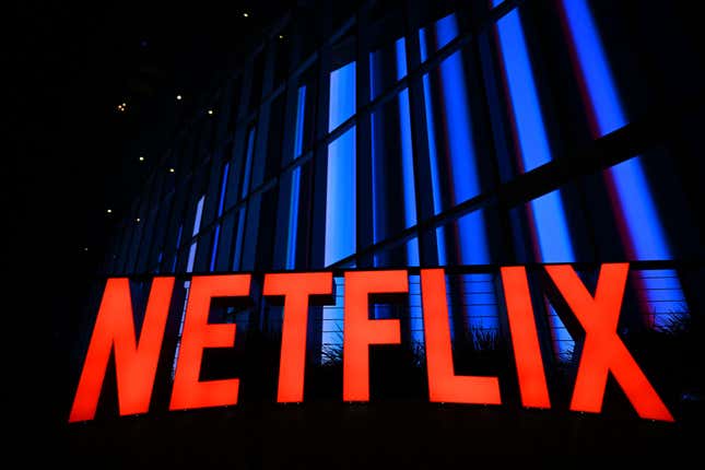 The Netflix logo is seen at the Netflix Tudum Theater in Los Angeles, California, on September 14, 2022.