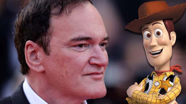 An image shows Tarantino looking at Woody from Toy Story. 