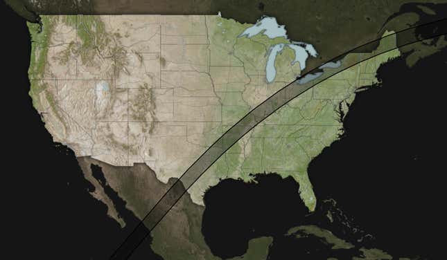 The path of totality for April 8, 2024 solar eclipse