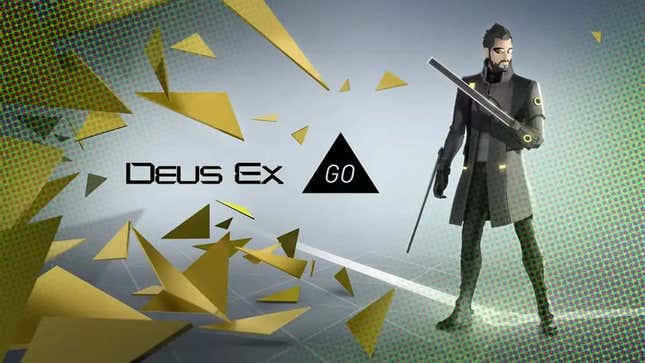 A screenshot shows the Deus Ex GO title screen. 