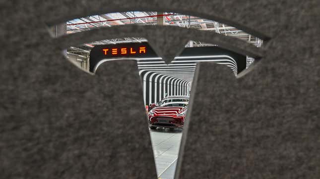 he final inspection during production of the Tesla Model Y electric vehicle at the Tesla Gigafactory Berlin-Brandenburg