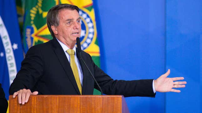 Brazilian President Jair Bolsonaro seen here at a speech at Planalto Government Palace in June 2021.
