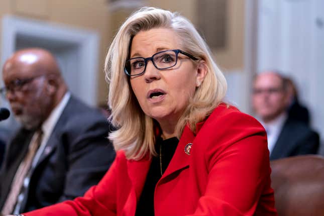 Vice Chair Liz Cheney, R-Wyo., center, and Chairman Bennie Thompson, D-Miss., left, of the House Select Committee investigating the Jan. 6 U.S. Capitol insurrection, testify before the House Rules Committee seeking contempt of Congress charges against former President Donald Trump advisers Peter Navarro and Dan Scavino in response to their refusal to comply with subpoenas, at the Capitol in Washington, Monday, April 4, 2022.