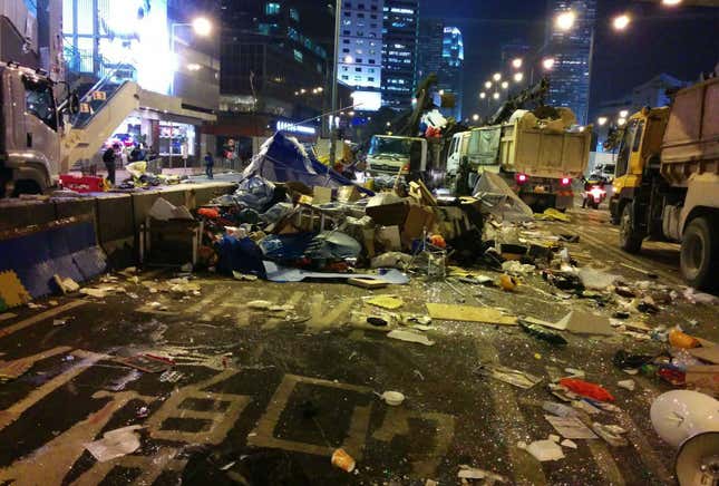 What’s left of the Umbrella Movement’s main site in Admiralty.