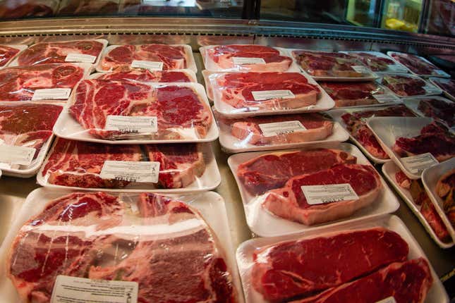 FILE - Rows of fresh cut beef are displayed in the coolers of the retail section at the Wight&#39;s Meat Packing facility, June 16, 2022, in Fombell, Pa. The U.S. Department of Agriculture on Monday, March 11, 2024, announced new requirements for meat and egg producers who use the voluntary “Product of USA” or “Made in the USA” labels on their products. (AP Photo/Keith Srakocic, File)