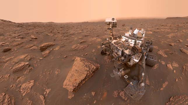 A photo of the Curiosity rover on Mars. 