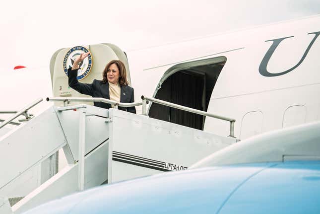 US Vice President Kamala Harris departs Chattanooga Metropolitan Airport in Chattanooga, Tennessee, US, on Thursday, April 6, 2023.