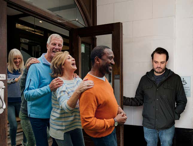 Image for article titled Man Stuck Holding Door For Whole Conga Line