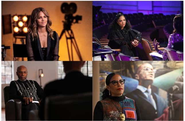 Top Row: Halle Berry (left), Tessa Thompson (right) Bottom Row: Muhammad Abdul Aziz (left), Ilyasah Shabazz (right)