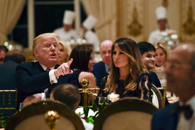 President Donald Trump and First Lady Melania Trump have Thanksgiving Day dinner at their Mar-a-Lago estate in Palm Beach, Fla., Thursday, Nov. 22, 2018.