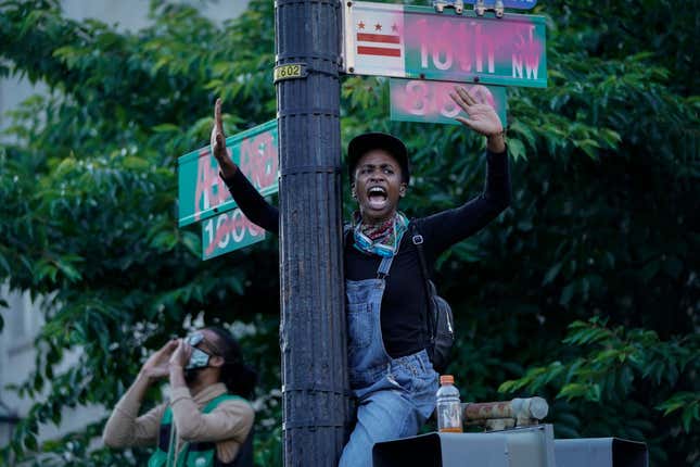 Demonstrators gather at Lafayette Park to protest against police brutality and the death of George Floyd, on June 2, 2020, in Washington, DC. 