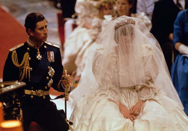 Prince Charles and Lady Diana Spencer are shown on their wedding day at St. Paul's Cathedral in London on July 29, 1981. (AP Photo)