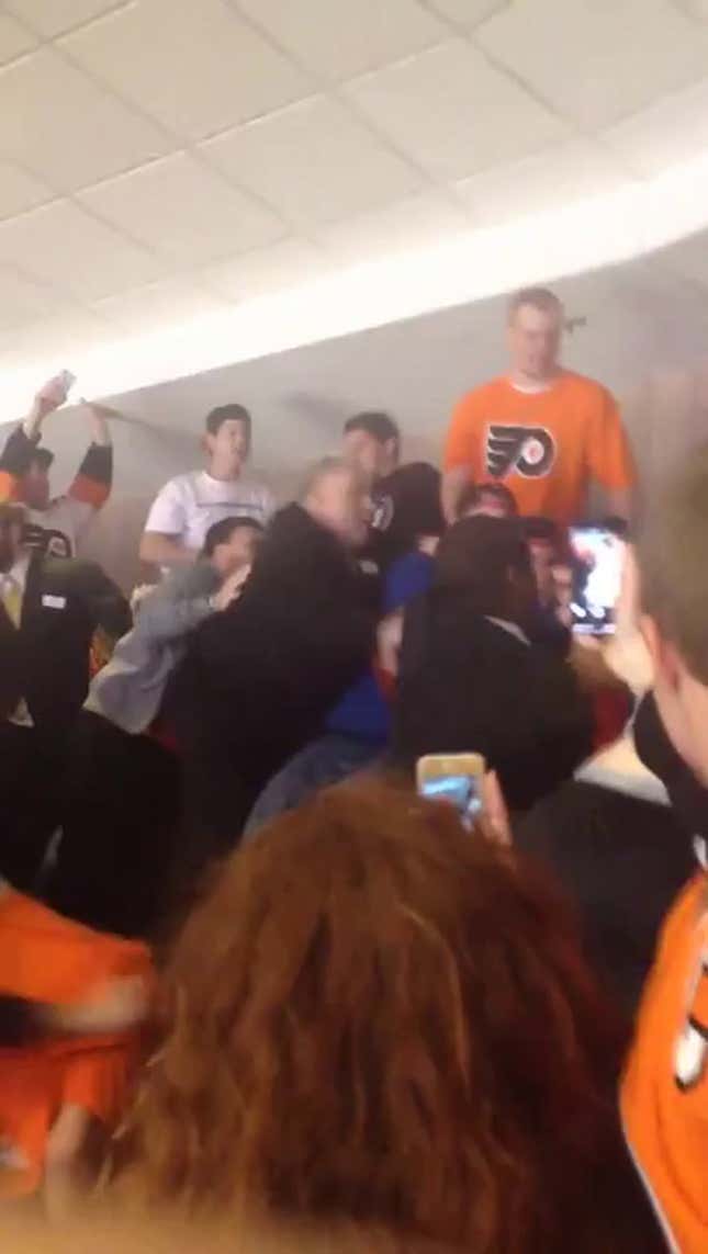 Fans Brawl In The Stands During Tonight's Rangers-Flyers Game