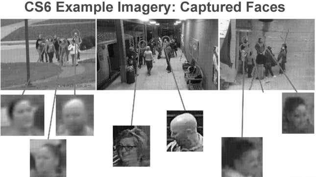 Image shows a face being detected outside a subway. 