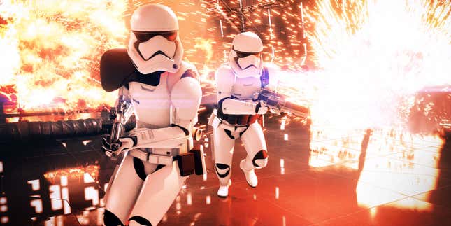 Storm Troopers run into battle.