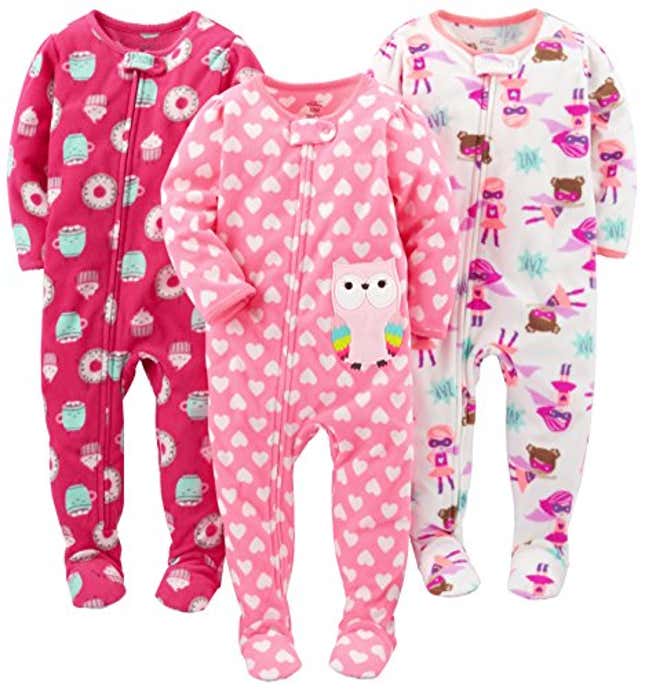 Image for article titled Simple Joys by Carter&#39;s Baby Girls&#39; 3-Pack Loose Fit Flame Resistant Fleece Footed Pajamas, Now 20% Off