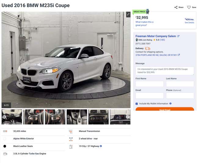 Image for article titled A Reminder That You Can Buy A BMW 2 Series With A Manual For Less Than A New Miata