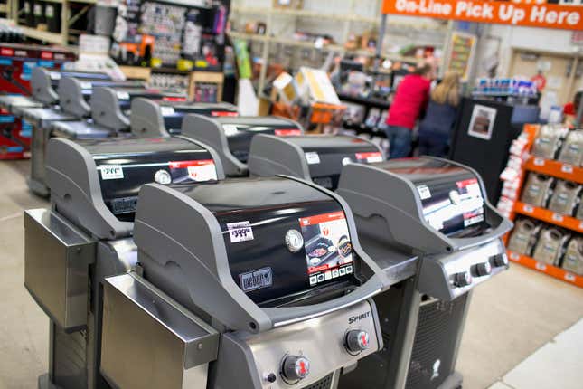 Barbeque grills are offered for sale at a Home Depot store in Chicago.