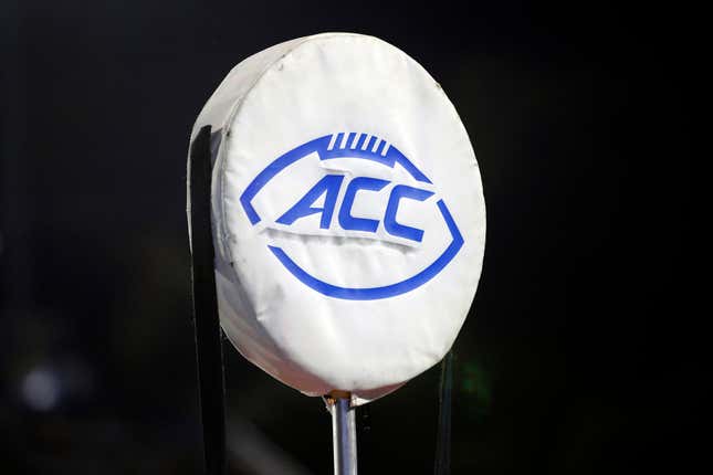 FILE - The ACC logo sits atop the chain marker during the second half of an NCAA college football game between Duke and North Carolina A&amp;T in Durham, N.C., Saturday, Sept. 7, 2019. Legal online sports betting in North Carolina is poised to begin in March on the eve of the region’s beloved Atlantic Coast Conference men’s basketball tournament. Members of the state lottery commission voted Tuesday, Jan. 23, 2024, to set noon March 11 as the time in which sports betting can commence on mobile devices and computers. (AP Photo/Karl B DeBlaker, File)