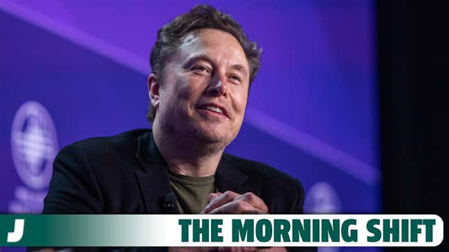 A photo of Elon Musk with the TMS banner below. 