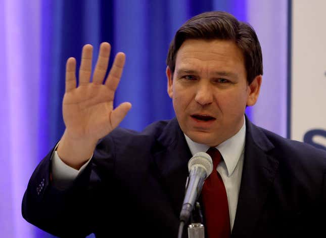 Florida Gov. Ron DeSantis holds a press conference at the Miami Dade College’s North Campus on January 26, 2022, in Miami, Florida.