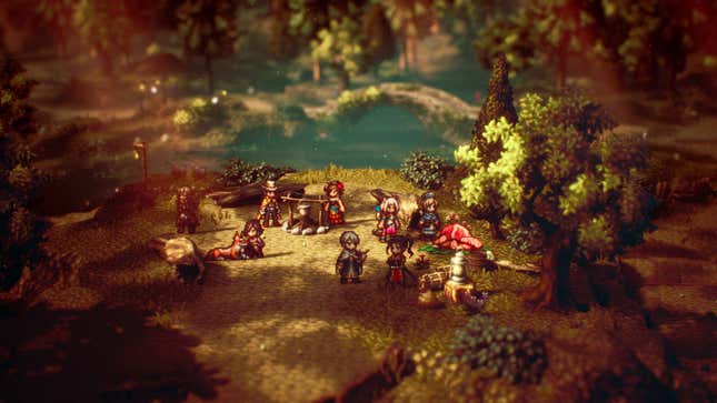 The gorgeously autumnal settings in Octopath Traveler II.