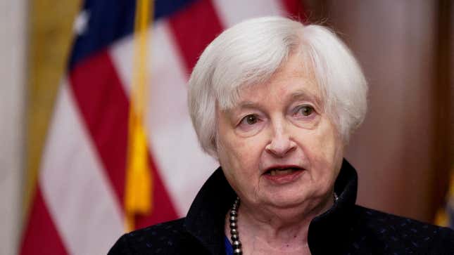 U.S. Treasury Secretary Janet Yellen speaks during a news conference at the Treasury Department in Washington, U.S., April 11, 2023.