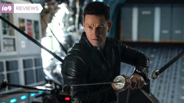 Mark Wahlberg wears a leather jacket and weilds a samurai sword as Evan McCauley in Infinite.