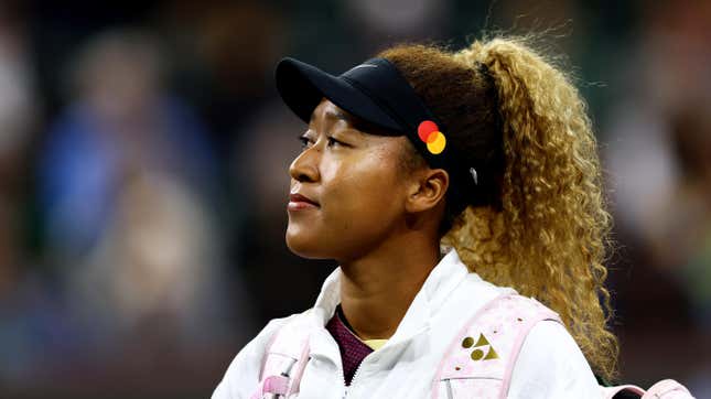 Naomi Osaka of Japan prior to her Eisenhower Cup match on Day 2 of the BNP Paribas Open on March 08, 2022 in Indian Wells, California.