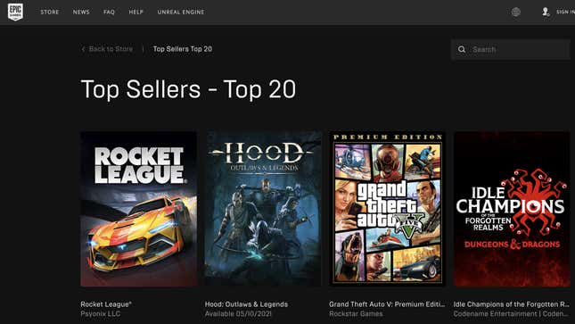 Image for article titled Apple Lawyer Points Out Epic Games Store Top 20 Has 25 Games