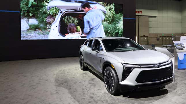 The all-electric and Motor Trend SUV of the Year Chevrolet Blazer EV is on display during the 2023 Los Angeles Auto Show at the Los Angeles Convention Center on November 24, 2023