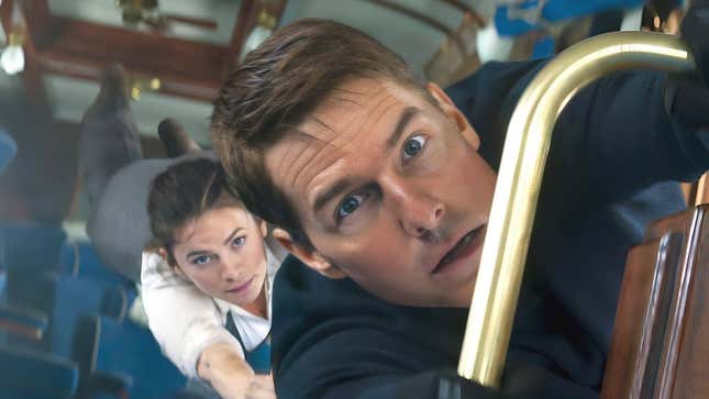 Tom Cruise and Haley Atwell in Mission: Impossible - Dead Reckoning. 