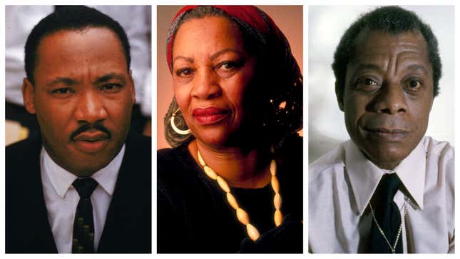 Martin Luther King Jr., left; Toni Morrison, and James Baldwin.