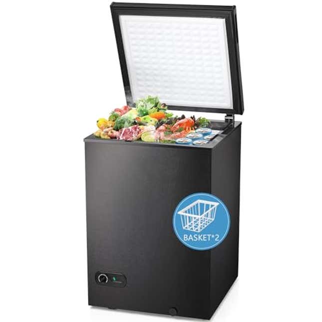 R.W.FLAME Chest Freezer 3.5 Cubic Feet with 2 Removable Baskets and Defrost Water Drain, Now 69% Off