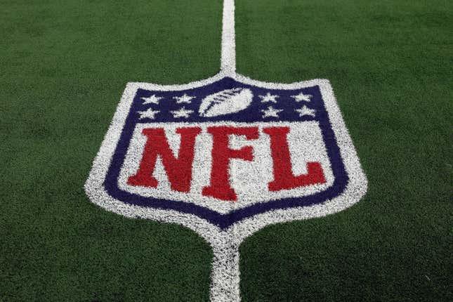 FILE - The NFL logo is shown on the field before an NFL football game between the Detroit Lions and the Dallas Cowboys, Saturday, Dec. 30, 2023, in Arlington, Texas. The NFL’s salary cap for 2024 will be $255.4 million, up a record $30.6 million from last year.(AP Photo/Matt Patterson, File)