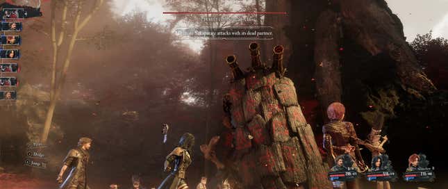 Players fight a large boss in a turn-based battle.