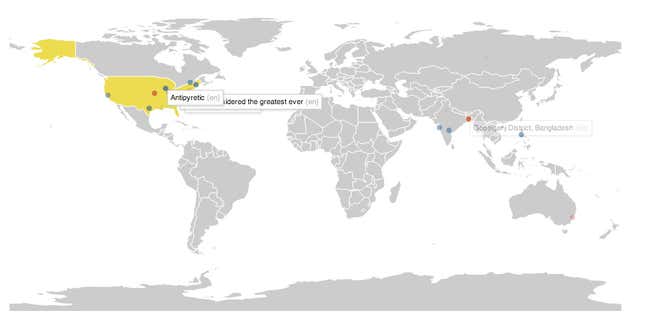 Image for article titled A live map shows the global frenzy of editing on Wikipedia