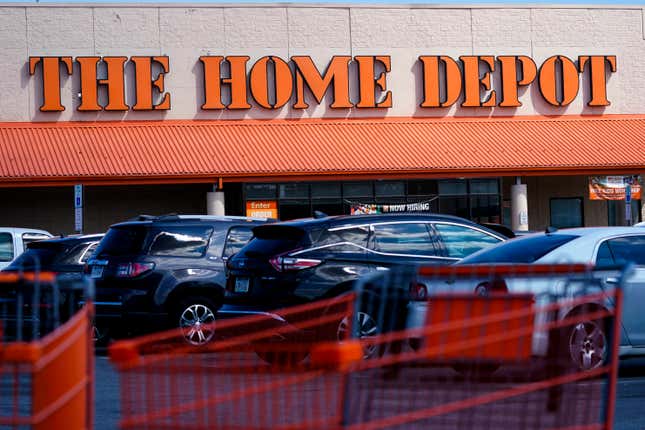 FILE - Shopping carts are parked outside a Home Depot in Philadelphia, Sept. 21, 2022. Home Depot reports earnings on Tuesday, Feb. 20, 2024. (AP Photo/Matt Rourke, File)