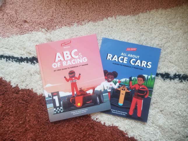 Andy Amendola's kids' books, "ABCs of Racing" and "All About Race Cars."