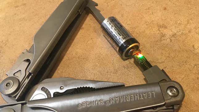 Image for article titled Clever Accessory Turns a Leatherman Multi-Tool Into a Battery-Testing Voltmeter