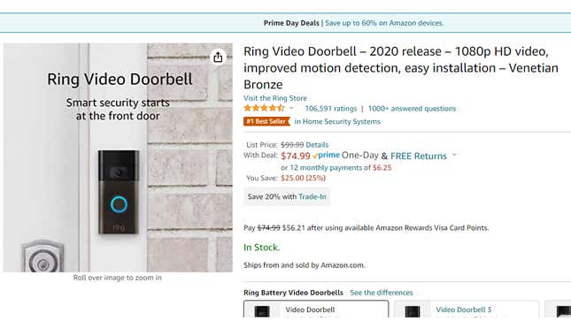 A photo of a ring doorbell