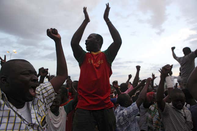 Protesters chanted, "Release the hostages" outside the presidential palace.