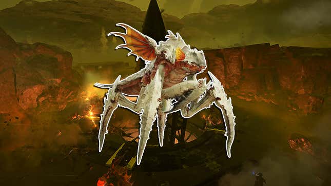 A Hunter bug is superimposed over a picture of Helldivers 2's gameplay.