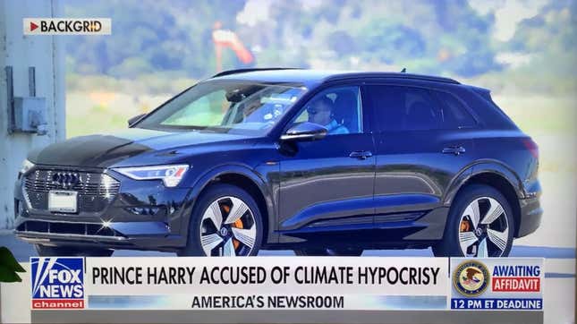 Image for article titled Let&#39;s Have a Laugh at Fox News Criticizing Prince Harry&#39;s &#39;Gas-Guzzling&#39; Electric Audi e-Tron SUV