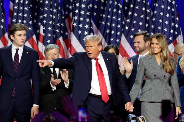 business new tamfitronics President-Elect Donald Trump speaks during an election night event at the Palm Beach Convention Center on November 06, 2024 in West Palm Beach, Florida.